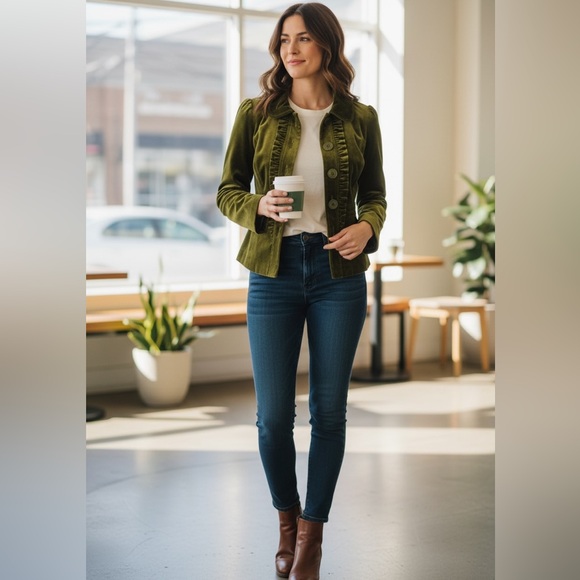 Halogen Green Ruffled Velvet Jacket - Small - Picture 1 of 9